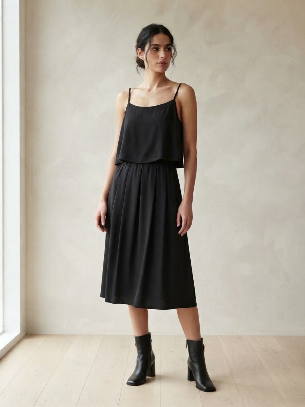 Madewell Black 100% Silk Cami Overlay Slip Dress 6 Minimalist Coquette Special